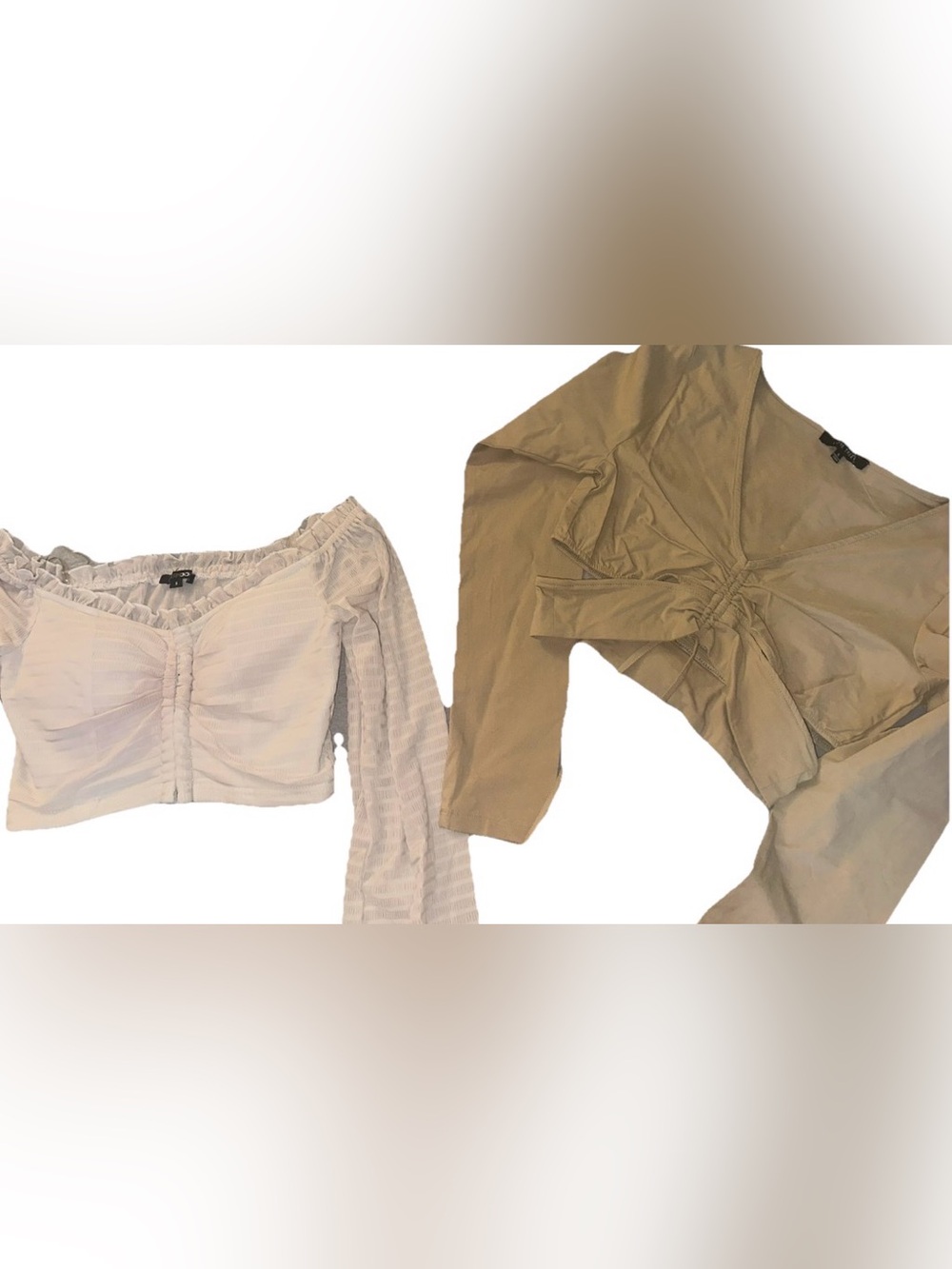Beige Cropped Top & Taupe Long Sleeve Set